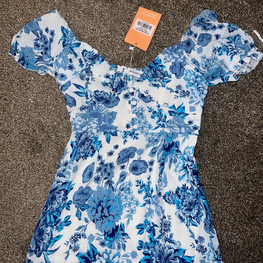 Long blue & white flower dress